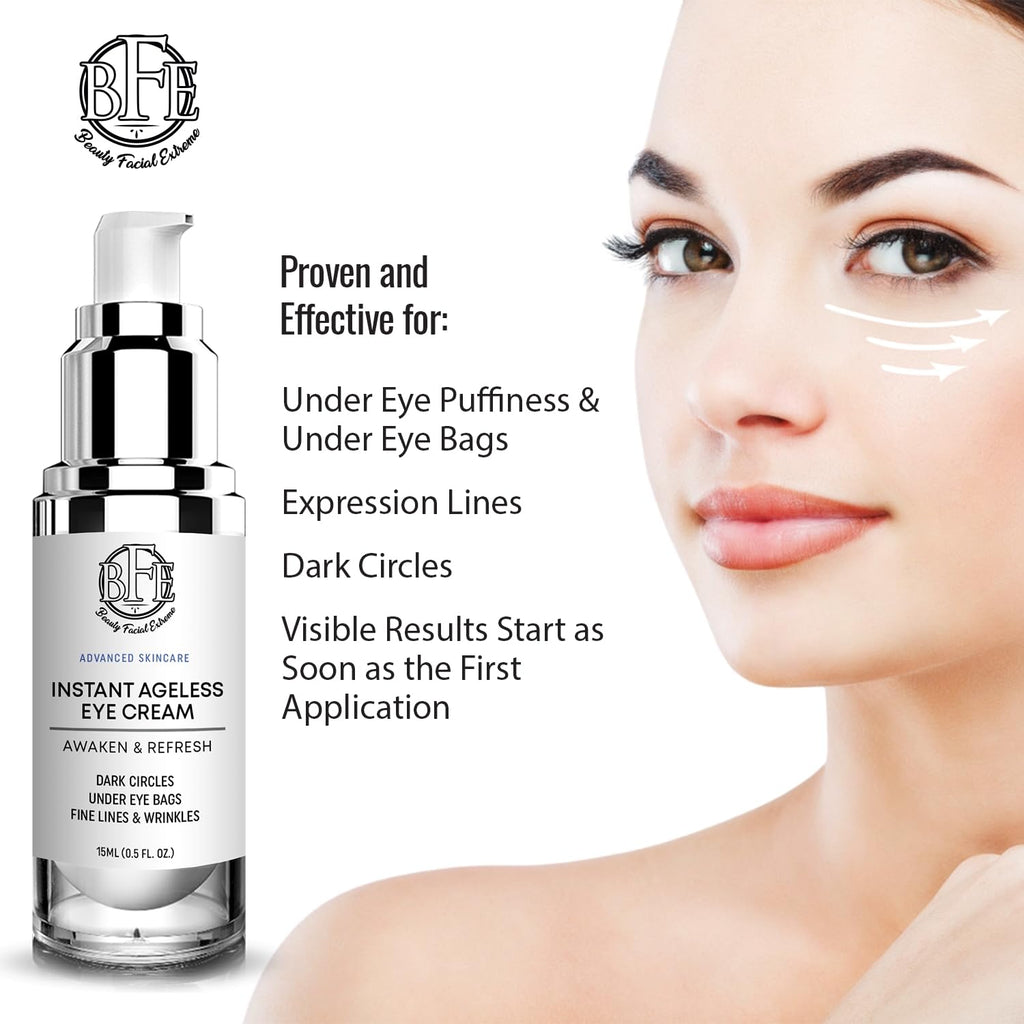 Instant Ageless Eye Cream - Reduces Under Eye Puffiness. Lift Technology to Tighten & Firm Sagging Skin Around Eyes. Works within Seconds. Smooths Away Fine Lines & Wrinkles for Men & Women.